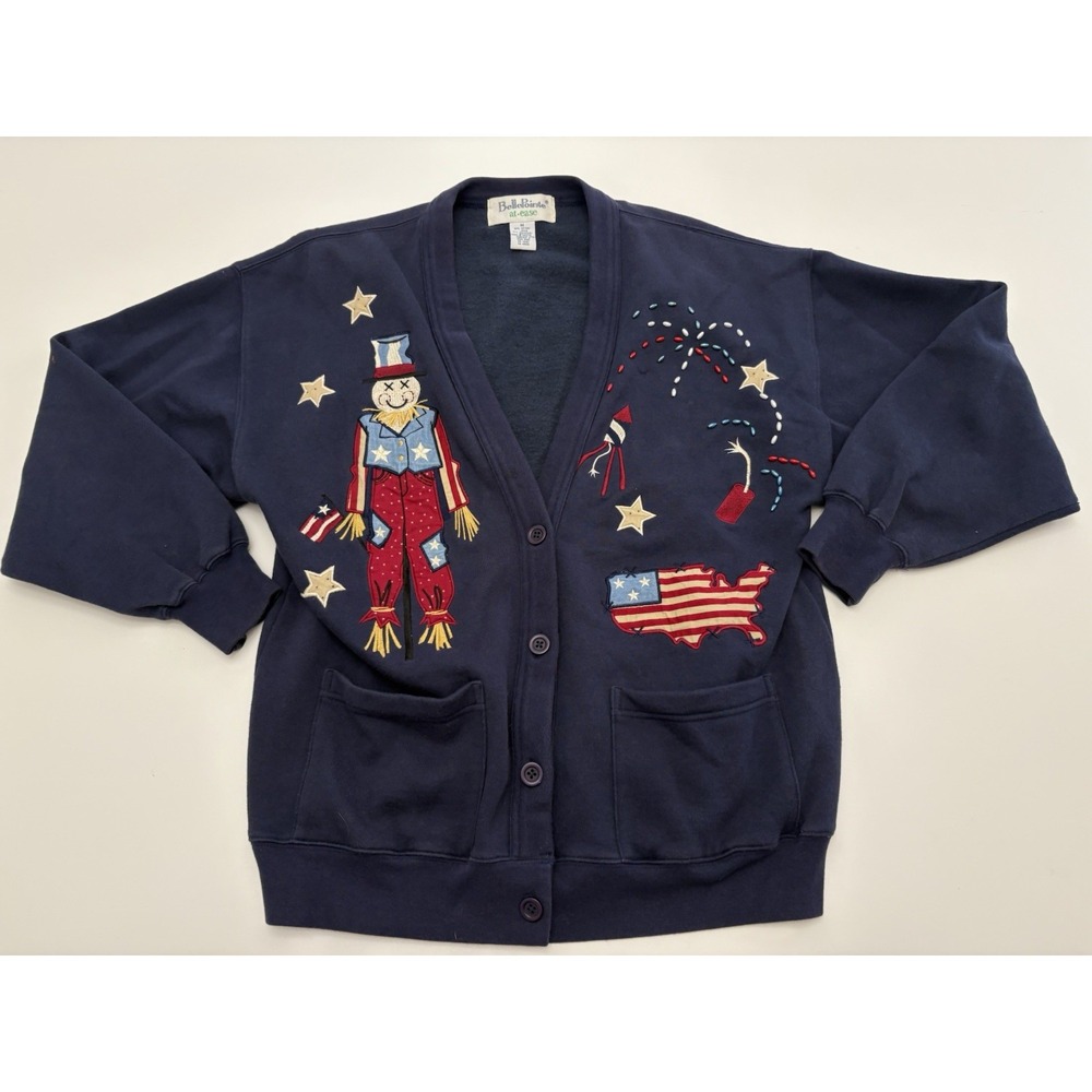 VTG Bellepointe Independence Day Cardigan Sweater Blue 4th Of July SZ M